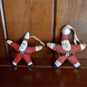 3" Coastal Santa Claus Painted Starfish Christmas Ornaments Set of 2